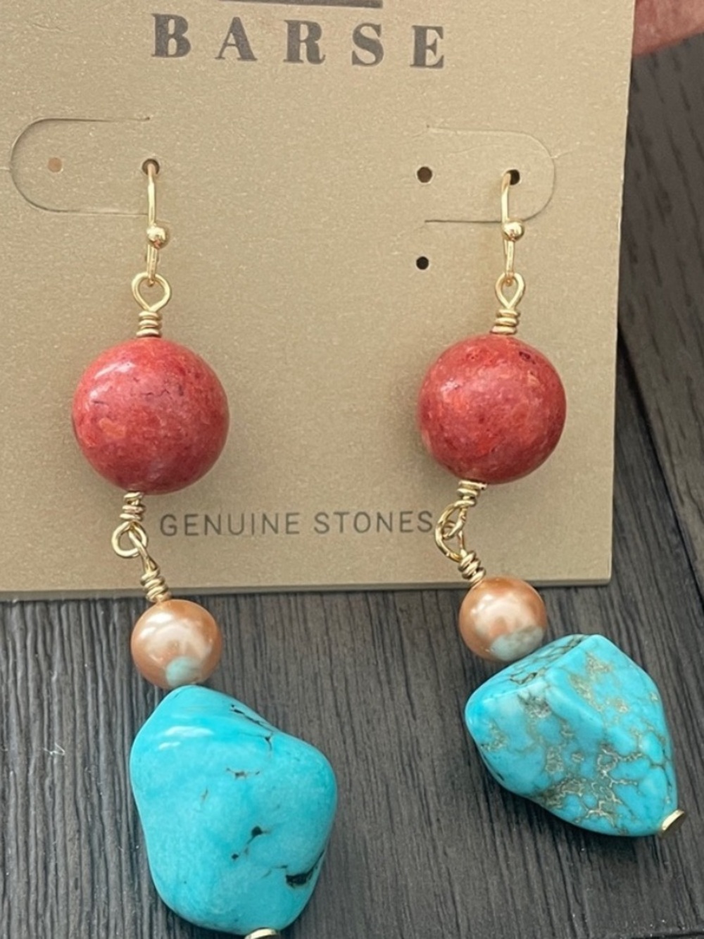 Studio Barse Turquoise, Coral & Pearl Drop Earrings with Gold Wire